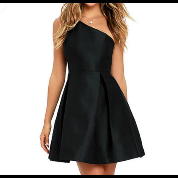 LULUS Unconditional Love black one shoulder fit and flare dress - Picture 1 of 5